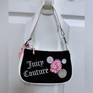 NWT Juicy Couture Juicy Girls Rule Wristlet In Black wPink & White Patch Accents